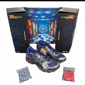 Kith Navy Blue and Silver Running Sneakers with Red Accents